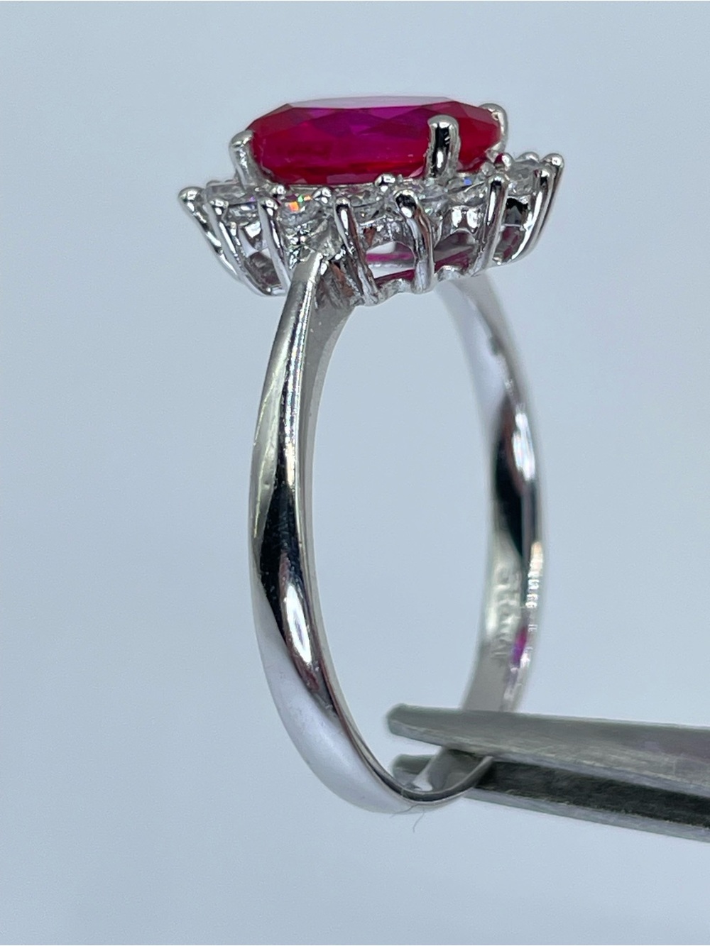 Stunning Stauer 925 Sterling Silver Ruby Oval Halo Ring Size 8 - Picture 10 of 12